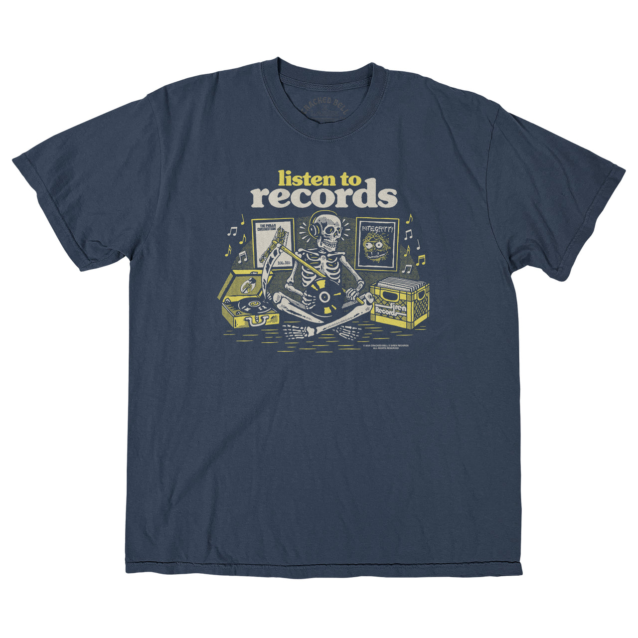 Cracked Bell X Siren Records "Skeleton"  Navy Shirt