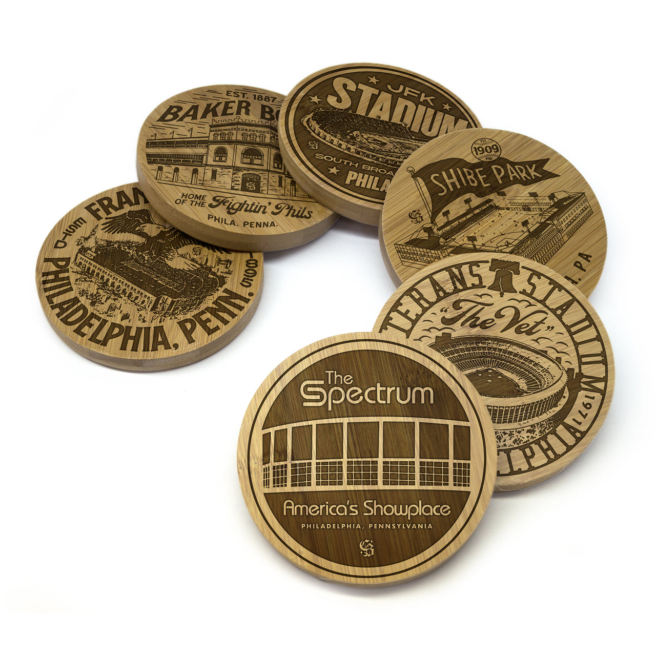 "Vintage Stadiums" Wooden Coaster Set