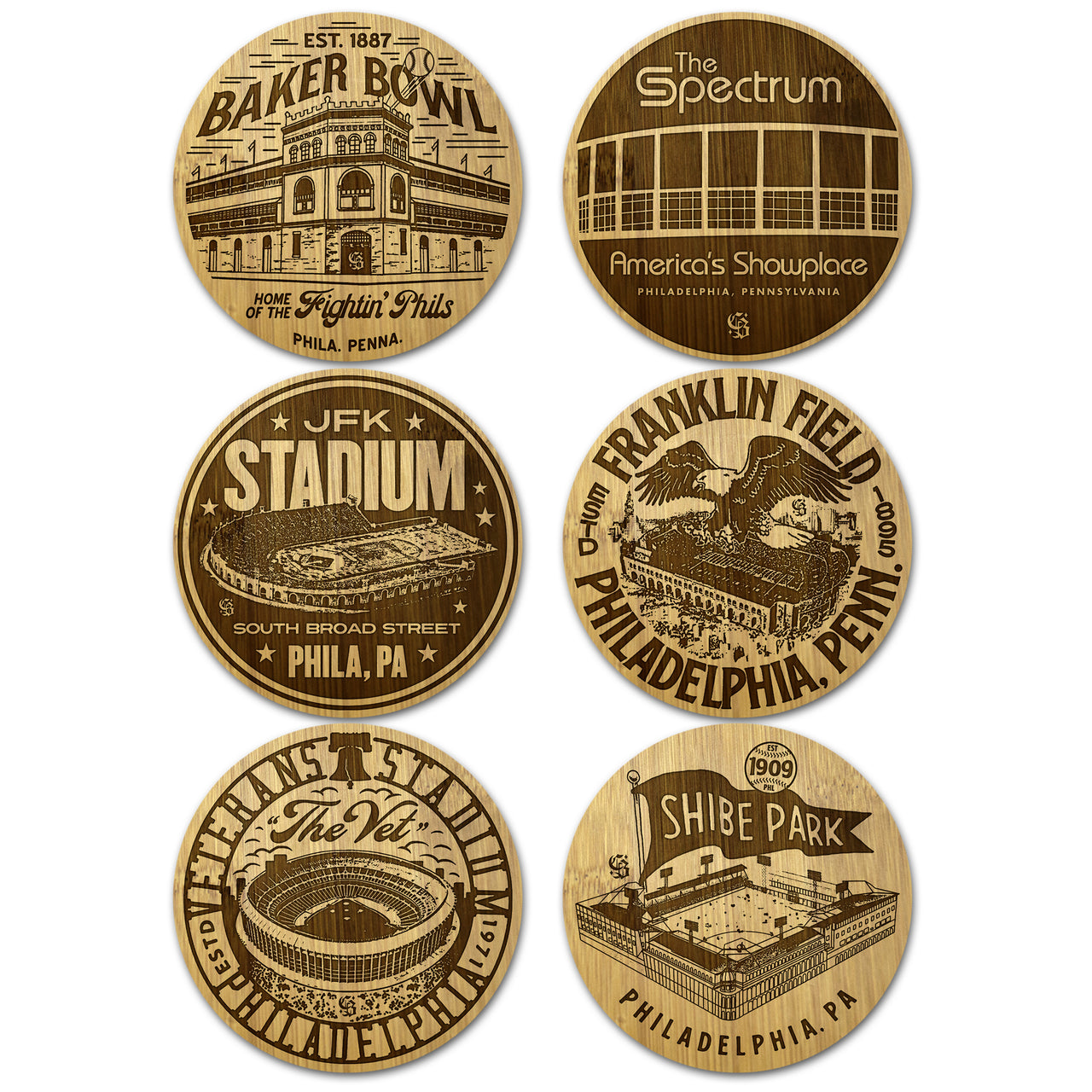 "Vintage Stadiums" Wooden Coaster Set